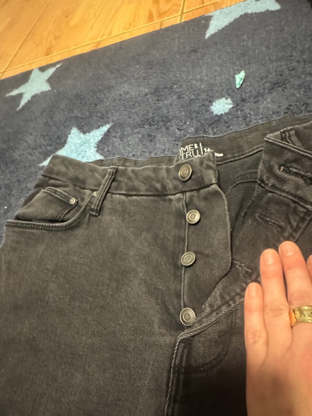 Black Washed Button-Fly Jeans - Picture 2 of 3